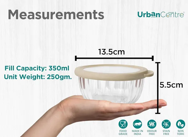 Snacks_Glass_Multipurpose_Container_Ribbed_Bowl_With_Airtight_Lid_|_350_Ml_Crystal_Clear_Glass_Bowl_With_Beige_Colour_Lid_For_Kitchen_Storage_|_Microwave_And_Dishwasher_Safe_(Set_Of_6)