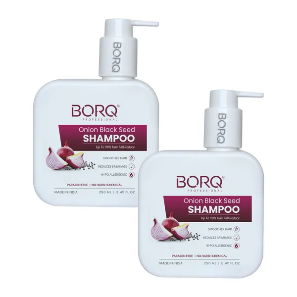 BORQ_Onion_Black_Seed_Shampoo_500ml_|_For_Smooth_&_Shiny_Hair_|_Up_to_98%_Hair_Fall_Reduce_|_Dandruff_Control_|_Paraben-Free_Sulfate-Free_|_Suitable_To_All_Hair_Type_|_For_Man_&_Women_|_(2X250ml)_Pack_Of_2