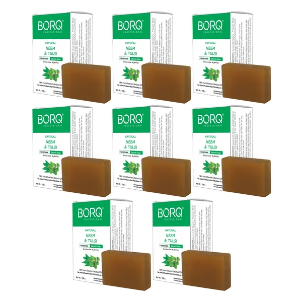 BORQ_Natural_Neem_Tulsi_Glycerine_Bath_Soap_800gm_|_For_Skin_Clear_&_Glowing_|_Pure_Glycerin_&_Natural_Oils_|_Paraben-Free_Sulfate-Free_|_For_All_Skin_Type_(8X100gm)_Pack_Of_8