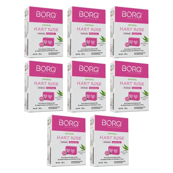 BORQ_Natural_Heart_Shape_Rose_Water_Glycerine_Bath_Soap_800gm_|_For_Natural_Moisturizing_Glowing_Skin_|_Pure_Glycerin_&_Natural_Oils_|_Paraben-Free_Sulfate-Free_|_For_All_Skin_Type_(8X100gm)_Pack_Of_8