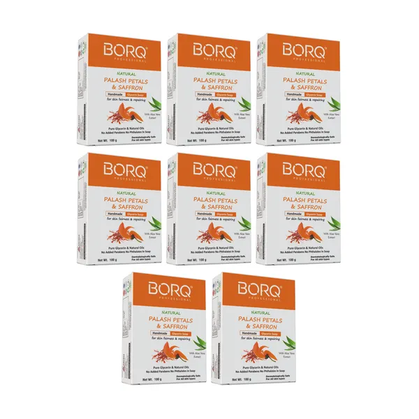 BORQ_Natural_Palash_Petals_&_Saffron_Glycerine_Bath_Soap_800gm_|_For_Skin_Cleansing_&_Moisturizing_|_Pure_Glycerin_&_Natural_Oils_|_Paraben-Free_Sulfate-Free_|_For_All_Skin_Type_(8X100gm)_Pack_Of_8