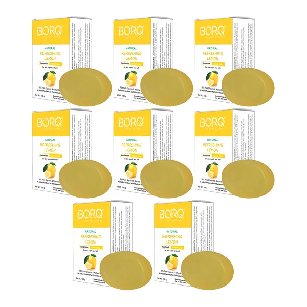 BORQ_Natural_Refreshing_Lemon_Glycerine_Bath_Soap_800gm_|_For_Skin_Supple_And_Soft_|_Pure_Glycerin_&_Natural_Oils_|_Paraben-Free_Sulfate-Free_|_For_All_Skin_Type_(8X100gm)_Pack_Of_8