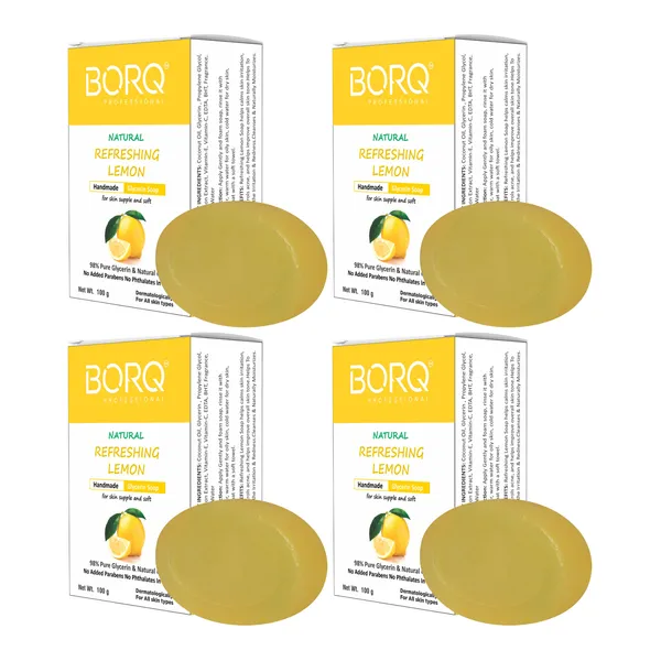 BORQ_Natural_Refreshing_Lemon_Glycerine_Bath_Soap_400gm_|_For_Skin_Supple_And_Soft_|_Pure_Glycerin_&_Natural_Oils_|_Paraben-Free_Sulfate-Free_|_For_All_Skin_Type_(4X100gm)_Pack_Of_4
