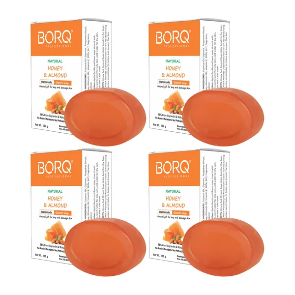 BORQ_Natural_Honey_&_Almond_Glycerine_Bath_Soap_400gm_|_Natural_Gift_For_Dry_And_Damage_Skin_|_Pure_Glycerin_&_Natural_Oils_|_Paraben-Free_Sulfate-Free_|_For_All_Skin_Type_(4X100gm)_Pack_Of_4
