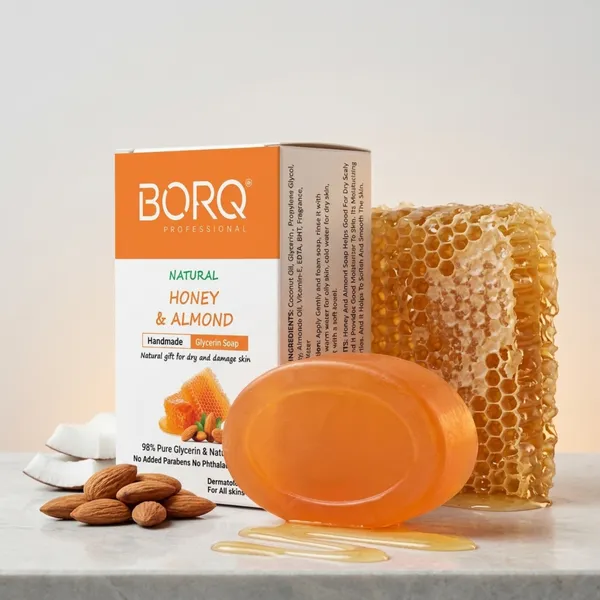 BORQ_Natural_Honey_&_Almond_Glycerine_Bath_Soap_400gm_|_Natural_Gift_For_Dry_And_Damage_Skin_|_Pure_Glycerin_&_Natural_Oils_|_Paraben-Free_Sulfate-Free_|_For_All_Skin_Type_(4X100gm)_Pack_Of_4