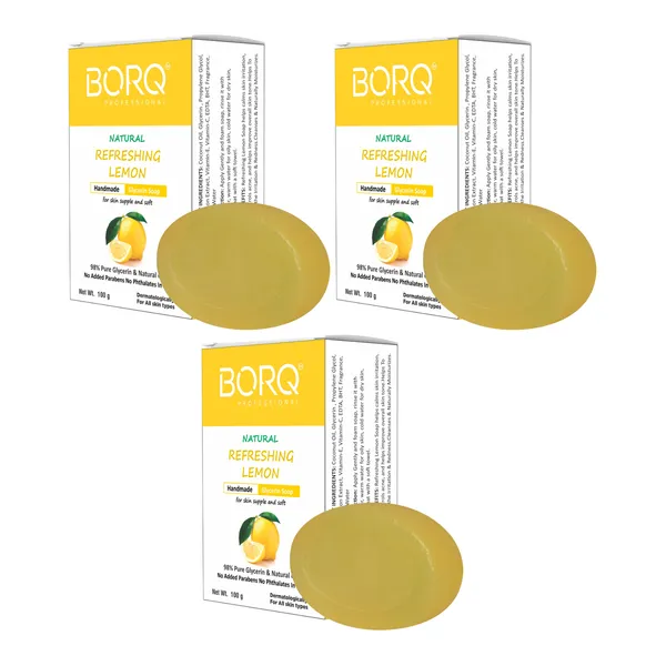 BORQ_Natural_Refreshing_Lemon_Glycerine_Bath_Soap_300gm_|_For_Skin_Supple_And_Soft_|_Pure_Glycerin_&_Natural_Oils_|_Paraben-Free_Sulfate-Free_|_For_All_Skin_Type_(3X100gm)_Pack_Of_3