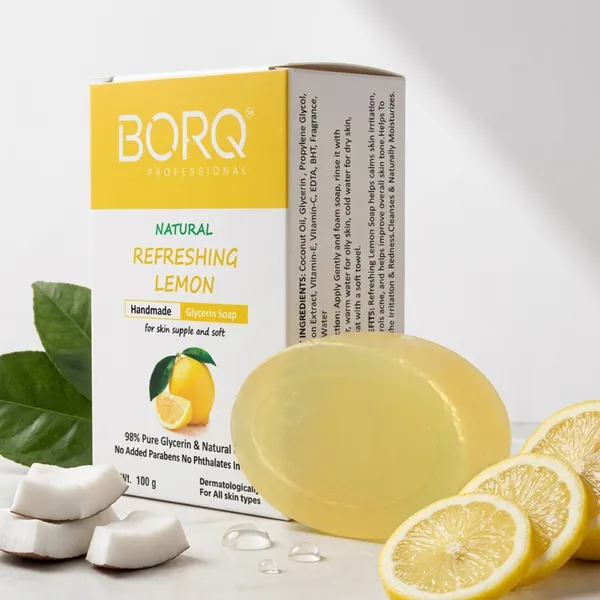BORQ_Natural_Refreshing_Lemon_Glycerine_Bath_Soap_300gm_|_For_Skin_Supple_And_Soft_|_Pure_Glycerin_&_Natural_Oils_|_Paraben-Free_Sulfate-Free_|_For_All_Skin_Type_(3X100gm)_Pack_Of_3