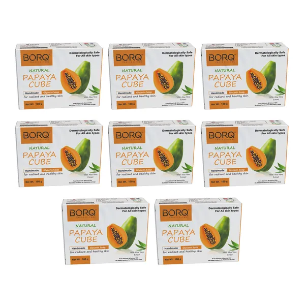 BORQ_Natural_Papaya_Cube_Glycerine_Bath_Soap_800gm_|_For_Enriched_Radiant_And_Healthy_Skin_|_Pure_Glycerin_&_Natural_Oils_|_Paraben-Free_Sulfate-Free_|_For_All_Skin_Type_(8X100gm)_Pack_Of_8