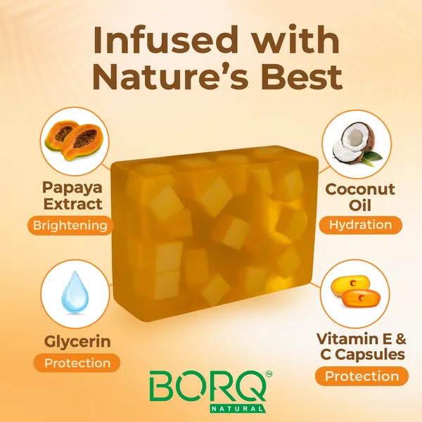 BORQ_Natural_Papaya_Cube_Glycerine_Bath_Soap_800gm_|_For_Enriched_Radiant_And_Healthy_Skin_|_Pure_Glycerin_&_Natural_Oils_|_Paraben-Free_Sulfate-Free_|_For_All_Skin_Type_(8X100gm)_Pack_Of_8