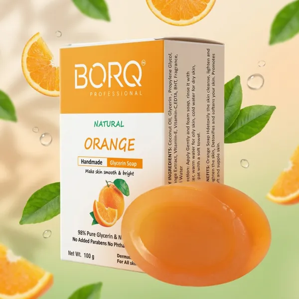 BORQ_Natural_Orange_Glycerine_Bath_Soap_400gm_|_With_Vitamin-C_Make_Skin_Smooth_&_Bright_|_Pure_Glycerin_&_Natural_Oils_|_Paraben-Free_Sulfate-Free_|_For_All_Skin_Type_(4X100gm)_Pack_Of_4