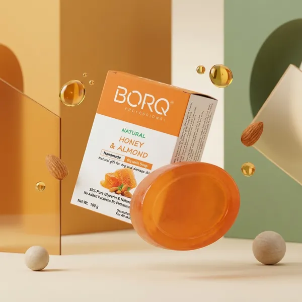 BORQ_Natural_Honey_&_Almond_Glycerine_Bath_Soap_300gm_|_Natural_Gift_For_Dry_And_Damage_Skin_|_Pure_Glycerin_&_Natural_Oils_|_Paraben-Free_Sulfate-Free_|_For_All_Skin_Type_(3X100gm)_Pack_Of_3