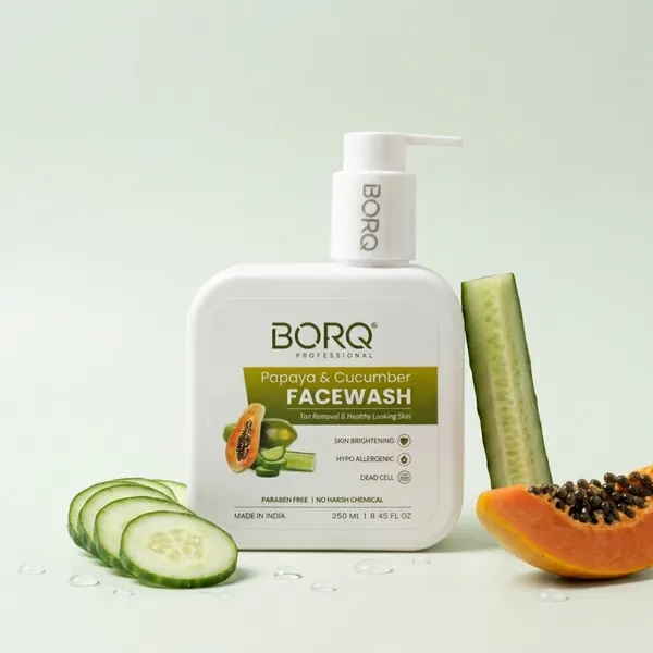BORQ_Papaya_&_Cucumber_Face_Wash_500ml_|_For_Glowing_&_Healthy_Skin_|_Reducing_Dark_Spots_&_Blemishes_|_Paraben-Free_Sulfate-Free_|_Suitable_To_All_Skin_Type_|_For_Man_&_Women_|_(2X250ml)_Pack_Of_2
