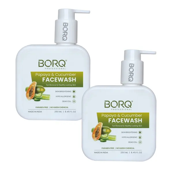 BORQ_Papaya_&_Cucumber_Face_Wash_500ml_|_For_Glowing_&_Healthy_Skin_|_Reducing_Dark_Spots_&_Blemishes_|_Paraben-Free_Sulfate-Free_|_Suitable_To_All_Skin_Type_|_For_Man_&_Women_|_(2X250ml)_Pack_Of_2