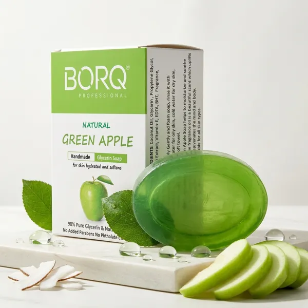 BORQ_Natural_Green_Apple_Glycerine_Bath_Soap_300gm_|_For_Skin_Hydrated_and_Softens_|_Pure_Glycerin_&_Natural_Oils_|_Paraben-Free_Sulfate-Free_|_For_All_Skin_Type_(3X100gm)_Pack_Of_3