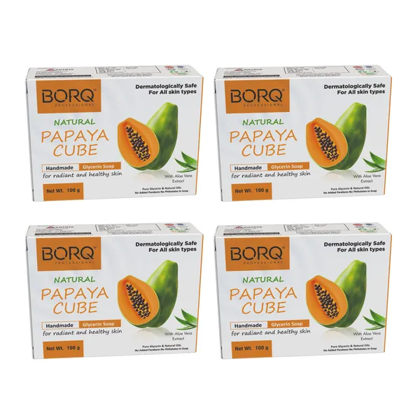 BORQ_Natural_Papaya_Cube_Glycerine_Bath_Soap_400gm_|_For_Enriched_Radiant_And_Healthy_Skin_|_Pure_Glycerin_&_Natural_Oils_|_Paraben-Free_Sulfate-Free_|_For_All_Skin_Type_(4X100gm)_Pack_Of_4