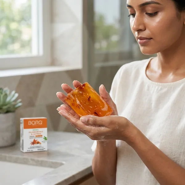BORQ_Natural_Palash_Petals_&_Saffron_Glycerine_Bath_Soap_400gm_|_For_Skin_Cleansing_&_Moisturizing_|_Pure_Glycerin_&_Natural_Oils_|_Paraben-Free_Sulfate-Free_|_For_All_Skin_Type_(4X100gm)_Pack_Of_4