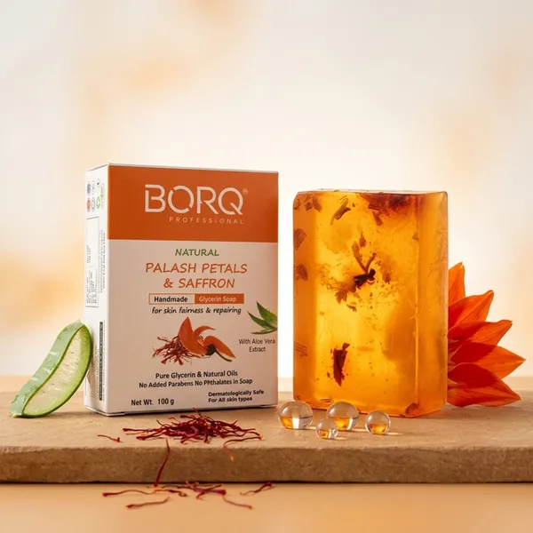 BORQ_Natural_Palash_Petals_&_Saffron_Glycerine_Bath_Soap_400gm_|_For_Skin_Cleansing_&_Moisturizing_|_Pure_Glycerin_&_Natural_Oils_|_Paraben-Free_Sulfate-Free_|_For_All_Skin_Type_(4X100gm)_Pack_Of_4