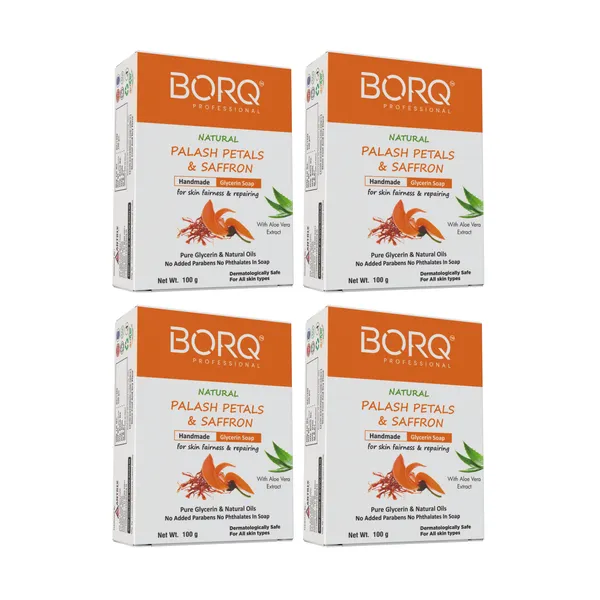 BORQ_Natural_Palash_Petals_&_Saffron_Glycerine_Bath_Soap_400gm_|_For_Skin_Cleansing_&_Moisturizing_|_Pure_Glycerin_&_Natural_Oils_|_Paraben-Free_Sulfate-Free_|_For_All_Skin_Type_(4X100gm)_Pack_Of_4