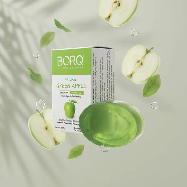 BORQ_Natural_Green_Apple_Glycerine_Bath_Soap_400gm_|_For_Skin_Hydrated_and_Softens_|_Pure_Glycerin_&_Natural_Oils_|_Paraben-Free_Sulfate-Free_|_For_All_Skin_Type_(4X100gm)_Pack_Of_4