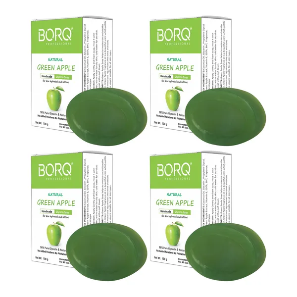 BORQ_Natural_Green_Apple_Glycerine_Bath_Soap_400gm_|_For_Skin_Hydrated_and_Softens_|_Pure_Glycerin_&_Natural_Oils_|_Paraben-Free_Sulfate-Free_|_For_All_Skin_Type_(4X100gm)_Pack_Of_4