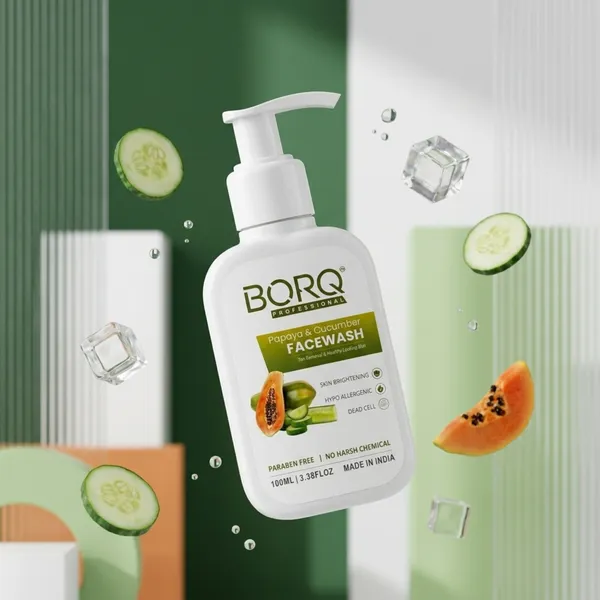 BORQ_Papaya_&_Cucumber_Face_Wash_100ml_|_For_Glowing_&_Healthy_Skin_|_Reducing_Dark_Spots_&_Blemishes_|_Paraben-Free_Sulfate-Free_|_Suitable_To_All_Skin_Type_|_For_Man_&_Women_|_(1X100ml)_Pack_Of_1
