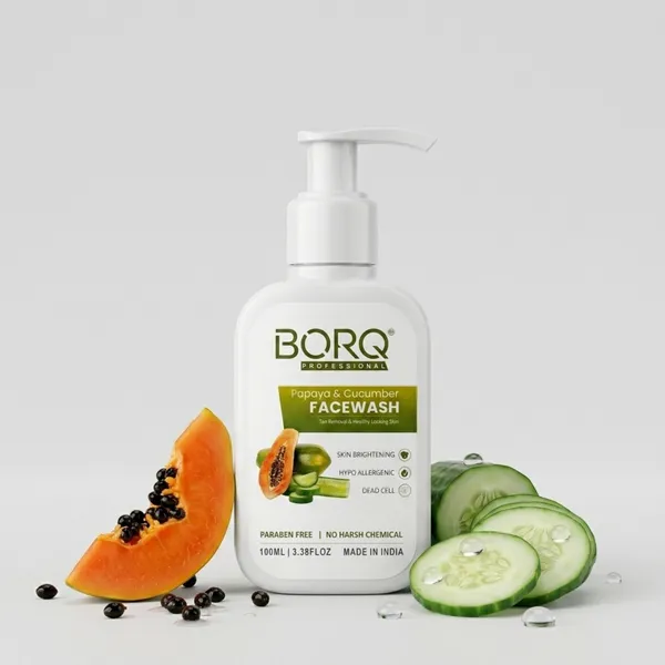 BORQ_Papaya_&_Cucumber_Face_Wash_100ml_|_For_Glowing_&_Healthy_Skin_|_Reducing_Dark_Spots_&_Blemishes_|_Paraben-Free_Sulfate-Free_|_Suitable_To_All_Skin_Type_|_For_Man_&_Women_|_(1X100ml)_Pack_Of_1