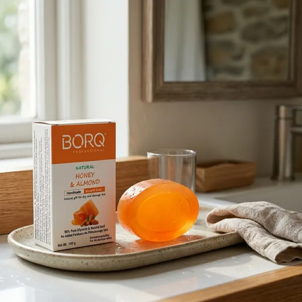 BORQ_Natural_Honey_&_Almond_Glycerine_Bath_Soap_800gm_|_Natural_Gift_For_Dry_And_Damage_Skin_|_Pure_Glycerin_&_Natural_Oils_|_Paraben-Free_Sulfate-Free_|_For_All_Skin_Type_(8X100gm)_Pack_Of_8