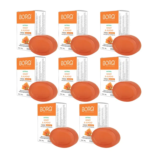 BORQ_Natural_Honey_&_Almond_Glycerine_Bath_Soap_800gm_|_Natural_Gift_For_Dry_And_Damage_Skin_|_Pure_Glycerin_&_Natural_Oils_|_Paraben-Free_Sulfate-Free_|_For_All_Skin_Type_(8X100gm)_Pack_Of_8