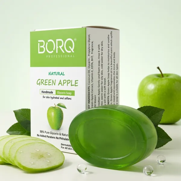 BORQ_Natural_Green_Apple_Glycerine_Bath_Soap_800gm_|_For_Skin_Hydrated_and_Softens_|_Pure_Glycerin_&_Natural_Oils_|_Paraben-Free_Sulfate-Free_|_For_All_Skin_Type_(8X100gm)_Pack_Of_8