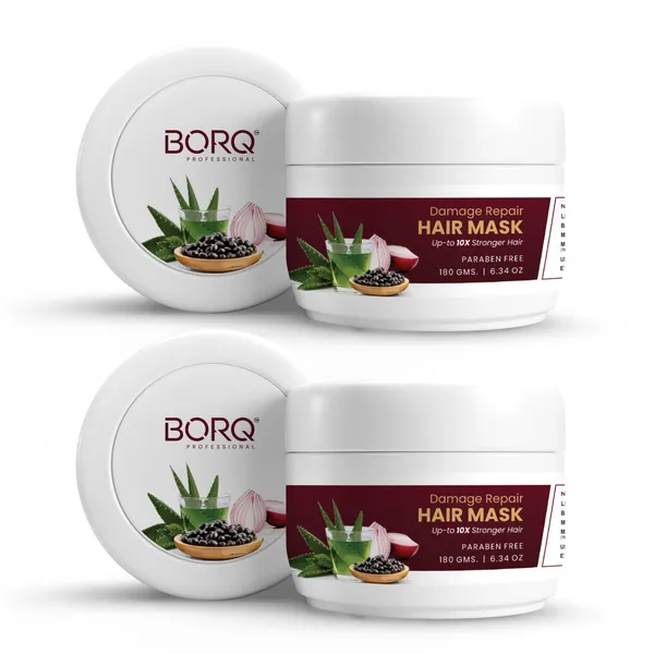 BORQ_Damage_Control_Hair_Mask_360gm_|_Controls_Frizzy_Hair_|_Repairing_Dehydrated_&_Dull_Hair_|_Paraben-Free_Sulfate-Free_|_Suitable_To_All_Hair_Type_|_For_Man_&_Women_|_(2X180gm)_Pack_Of_2
