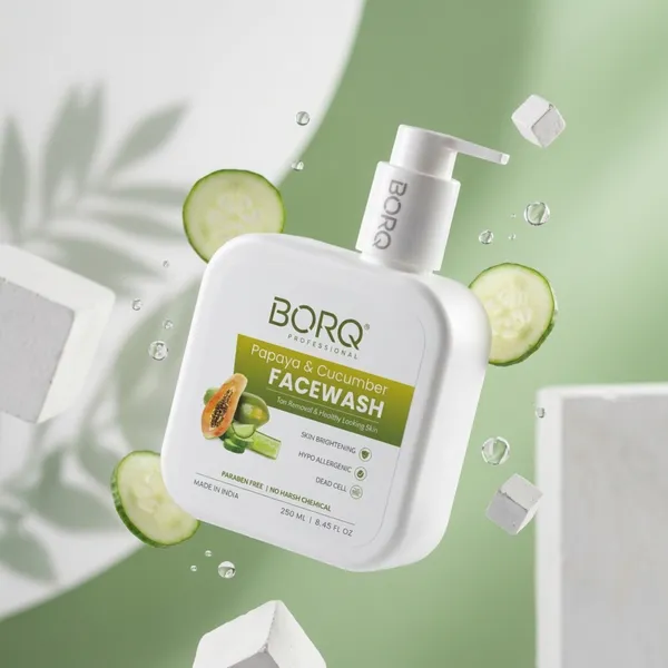 BORQ_Papaya_&_Cucumber_Face_Wash_250ml_|_For_Glowing_&_Healthy_Skin_|_Reducing_Dark_Spots_&_Blemishes_|_Paraben-Free_Sulfate-Free_|_Suitable_To_All_Skin_Type_|_For_Man_&_Women_|_(1X250ml)_Pack_Of_1