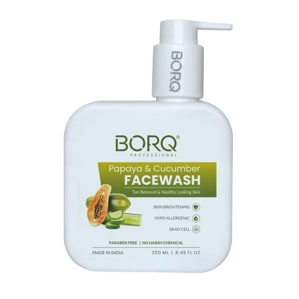 BORQ_Papaya_&_Cucumber_Face_Wash_250ml_|_For_Glowing_&_Healthy_Skin_|_Reducing_Dark_Spots_&_Blemishes_|_Paraben-Free_Sulfate-Free_|_Suitable_To_All_Skin_Type_|_For_Man_&_Women_|_(1X250ml)_Pack_Of_1
