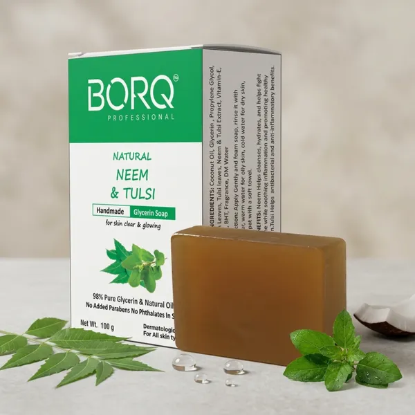 BORQ_Natural_Neem_Tulsi_Glycerine_Bath_Soap_400gm_|_For_Skin_Clear_&_Glowing_|_Pure_Glycerin_&_Natural_Oils_|_Paraben-Free_Sulfate-Free_|_For_All_Skin_Type_(4X100gm)_Pack_Of_4