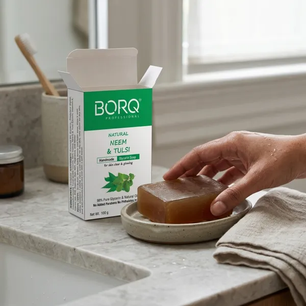 BORQ_Natural_Neem_Tulsi_Glycerine_Bath_Soap_400gm_|_For_Skin_Clear_&_Glowing_|_Pure_Glycerin_&_Natural_Oils_|_Paraben-Free_Sulfate-Free_|_For_All_Skin_Type_(4X100gm)_Pack_Of_4