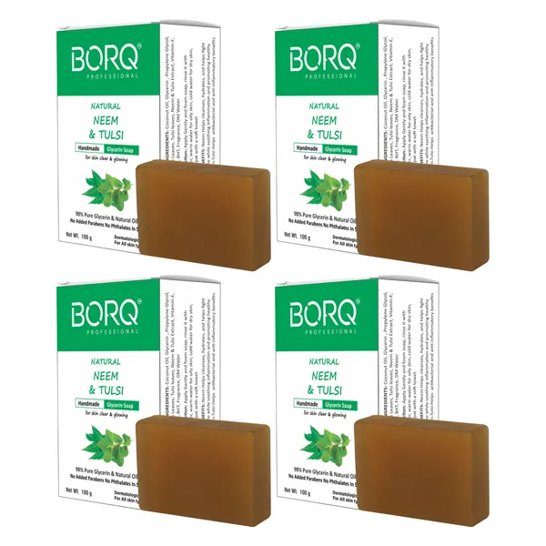 BORQ_Natural_Neem_Tulsi_Glycerine_Bath_Soap_400gm_|_For_Skin_Clear_&_Glowing_|_Pure_Glycerin_&_Natural_Oils_|_Paraben-Free_Sulfate-Free_|_For_All_Skin_Type_(4X100gm)_Pack_Of_4
