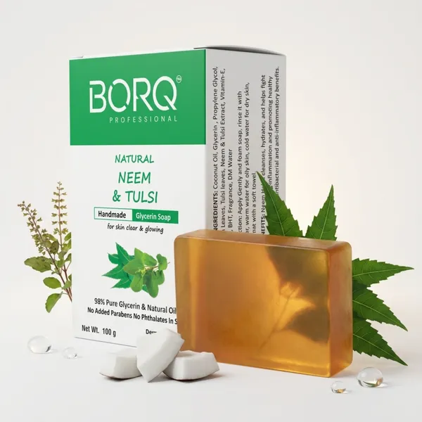 BORQ_Natural_Neem_Tulsi_Glycerine_Bath_Soap_400gm_|_For_Skin_Clear_&_Glowing_|_Pure_Glycerin_&_Natural_Oils_|_Paraben-Free_Sulfate-Free_|_For_All_Skin_Type_(4X100gm)_Pack_Of_4