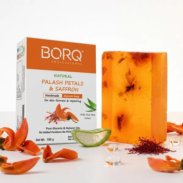 BORQ_Natural_Palash_Petals_&_Saffron_Glycerine_Bath_Soap_300gm_|_For_Skin_Cleansing_&_Moisturizing_|_Pure_Glycerin_&_Natural_Oils_|_Paraben-Free_Sulfate-Free_|_For_All_Skin_Type_(3X100gm)_Pack_Of_3