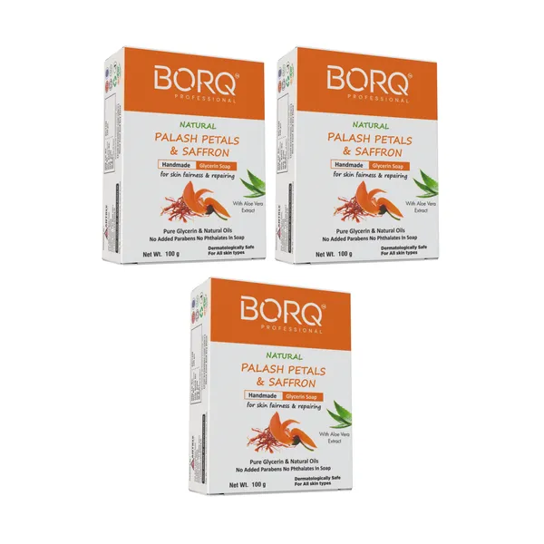 BORQ_Natural_Palash_Petals_&_Saffron_Glycerine_Bath_Soap_300gm_|_For_Skin_Cleansing_&_Moisturizing_|_Pure_Glycerin_&_Natural_Oils_|_Paraben-Free_Sulfate-Free_|_For_All_Skin_Type_(3X100gm)_Pack_Of_3