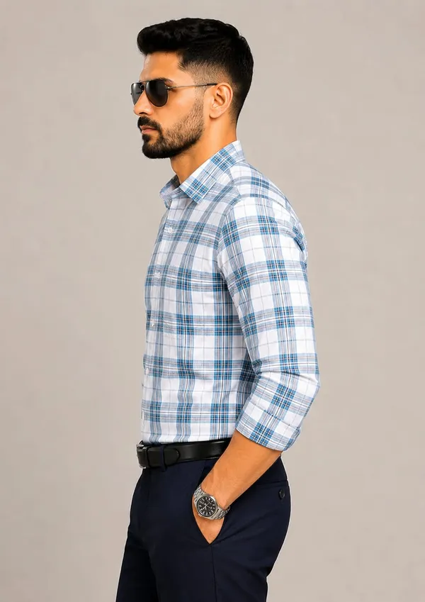 Drexo_Men's_Cotton_Linen_Slub_Full_Sleeve_Checkered_Casual_Shirt