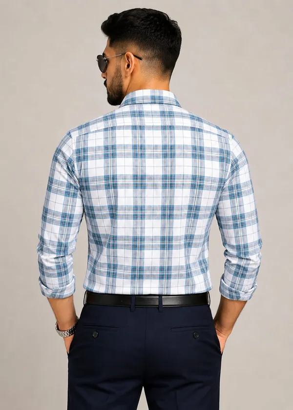 Drexo_Men's_Cotton_Linen_Slub_Full_Sleeve_Checkered_Casual_Shirt