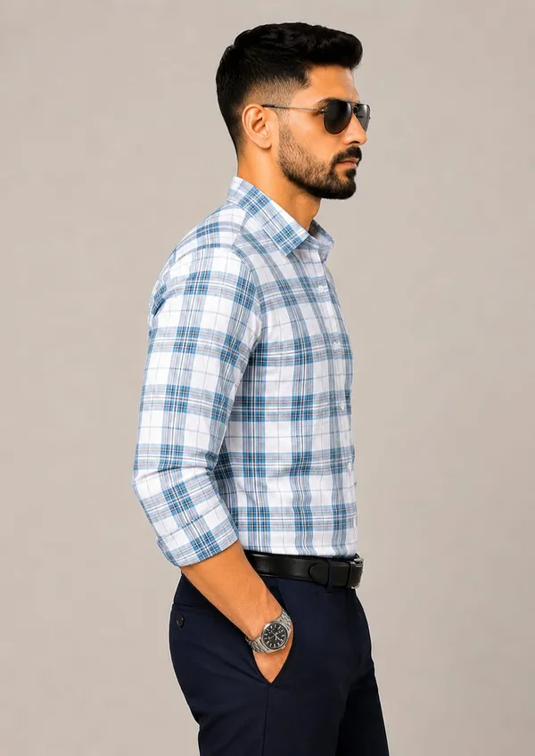 Drexo_Men's_Cotton_Linen_Slub_Full_Sleeve_Checkered_Casual_Shirt