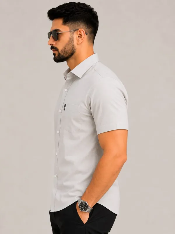 Drexo_Men's_Cotton_Oxford_Half_Sleeve_Solid_Casual_Shirt