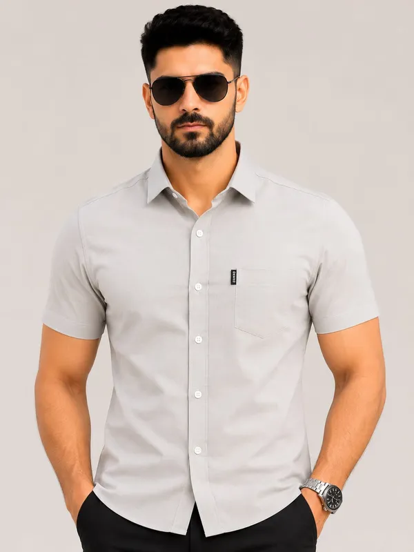 Drexo_Men's_Cotton_Oxford_Half_Sleeve_Solid_Casual_Shirt