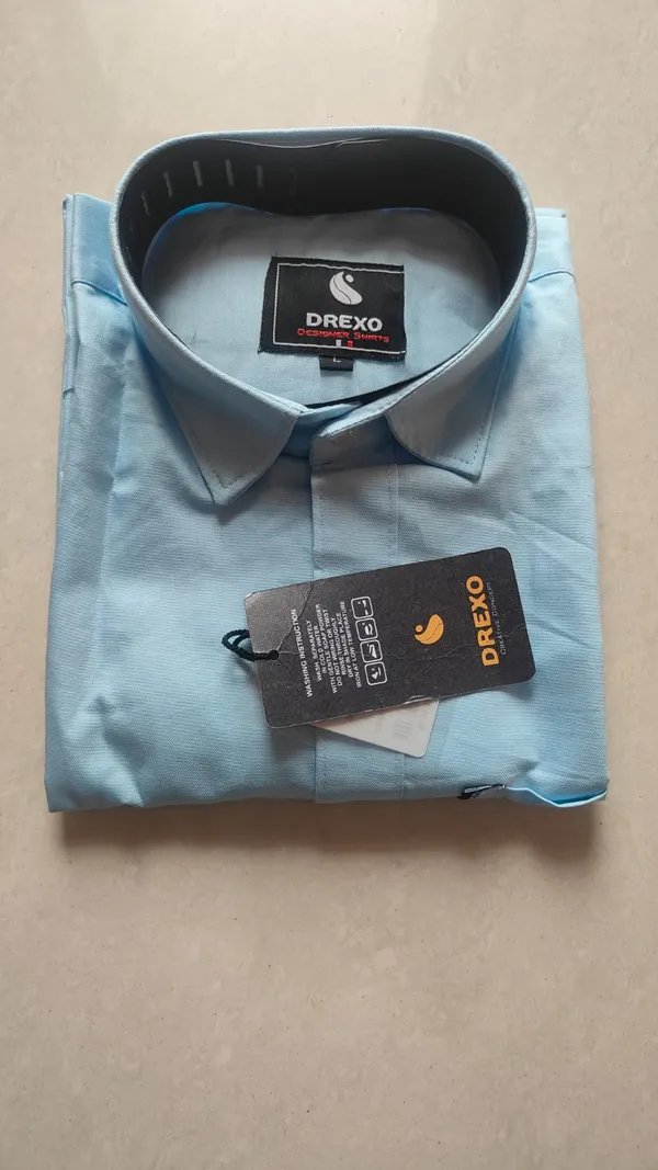 Drexo_Men's_Cotton_Oxford_Half_Sleeve_Solid_Shirt
