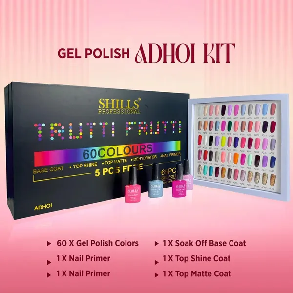 SHILLS_PROFESSIONAL_Nail_Gel_Polish_65_PCS_Kit_|_60_Colour_UV/LED_Soak_Off_Gel_Polish_Set_with_Base_Coat,_Top_Coat_Shine,_Top_Coat_Matte,_Nail_Primer_&_Dehydrator_|_Professional_Salon_&_Home_Use_(Vondh)