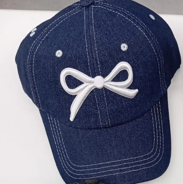 Navy_Blue_Cotton_Baseball_Cap_Bow_Embroidery_For_Unisex