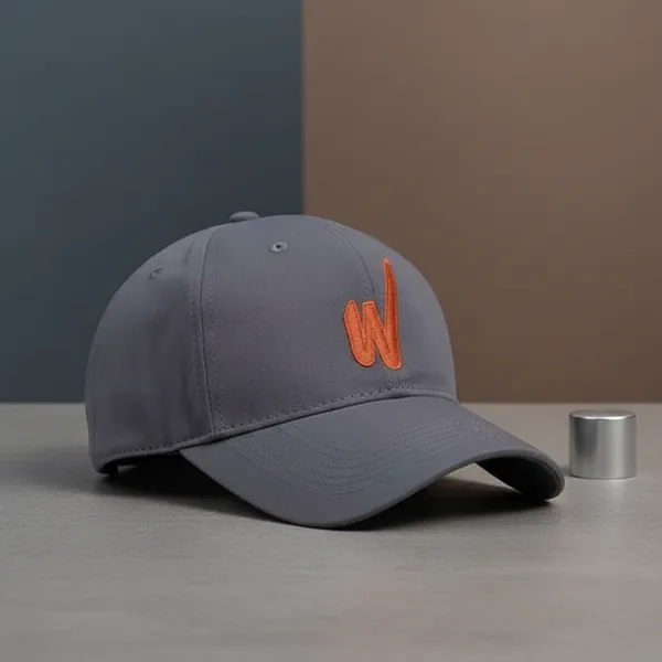 Grey_Cotton_Baseball_Cap_Orange_Logo_Embroidery_For_Unisex