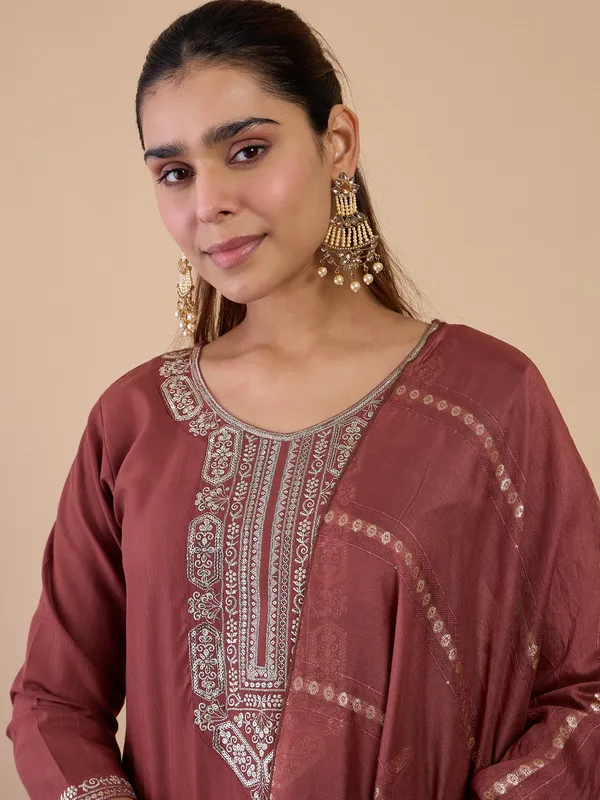 Utsaah_Rust_Embroidred_Kurta_Sets_with_Sequins_Work_Women_Suits