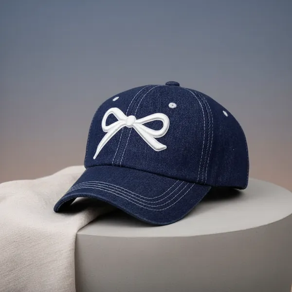 Navy_Blue_Cotton_Baseball_Cap_Bow_Embroidery_For_Unisex