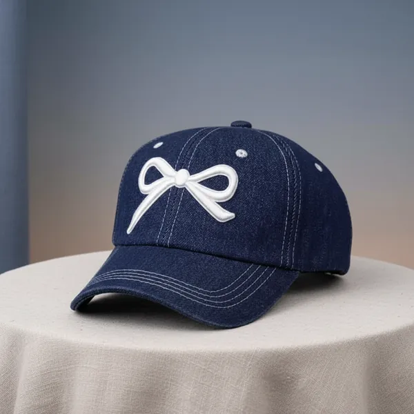 Navy_Blue_Cotton_Baseball_Cap_Bow_Embroidery_For_Unisex